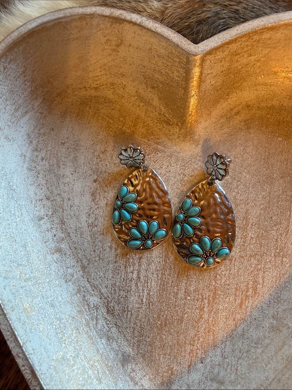 Turquoise Floral Teardrop Earrings - Women Jewelry